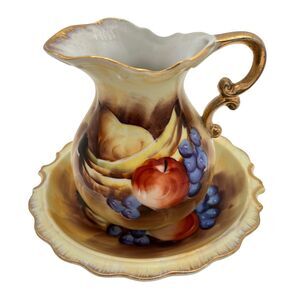 Enesco Small Pitcher And Bowl Vtg 60s Farm Country Style Fruit E2360 Japan